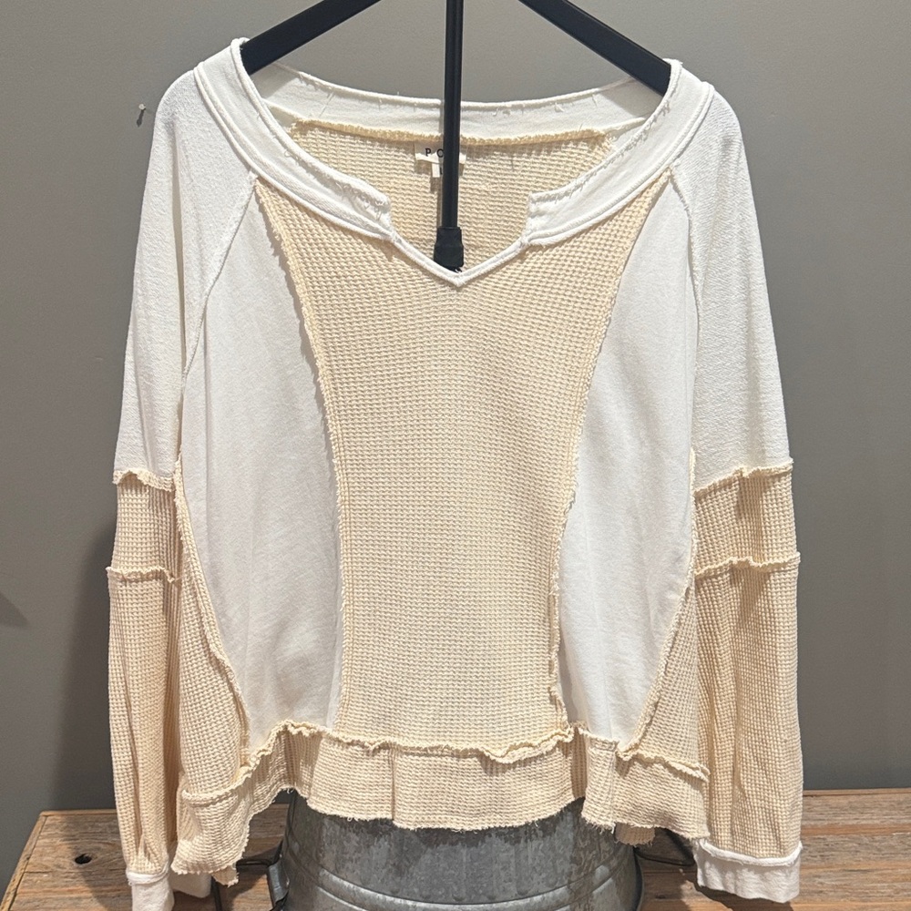 POL Cream and White Textured Sweatshirt